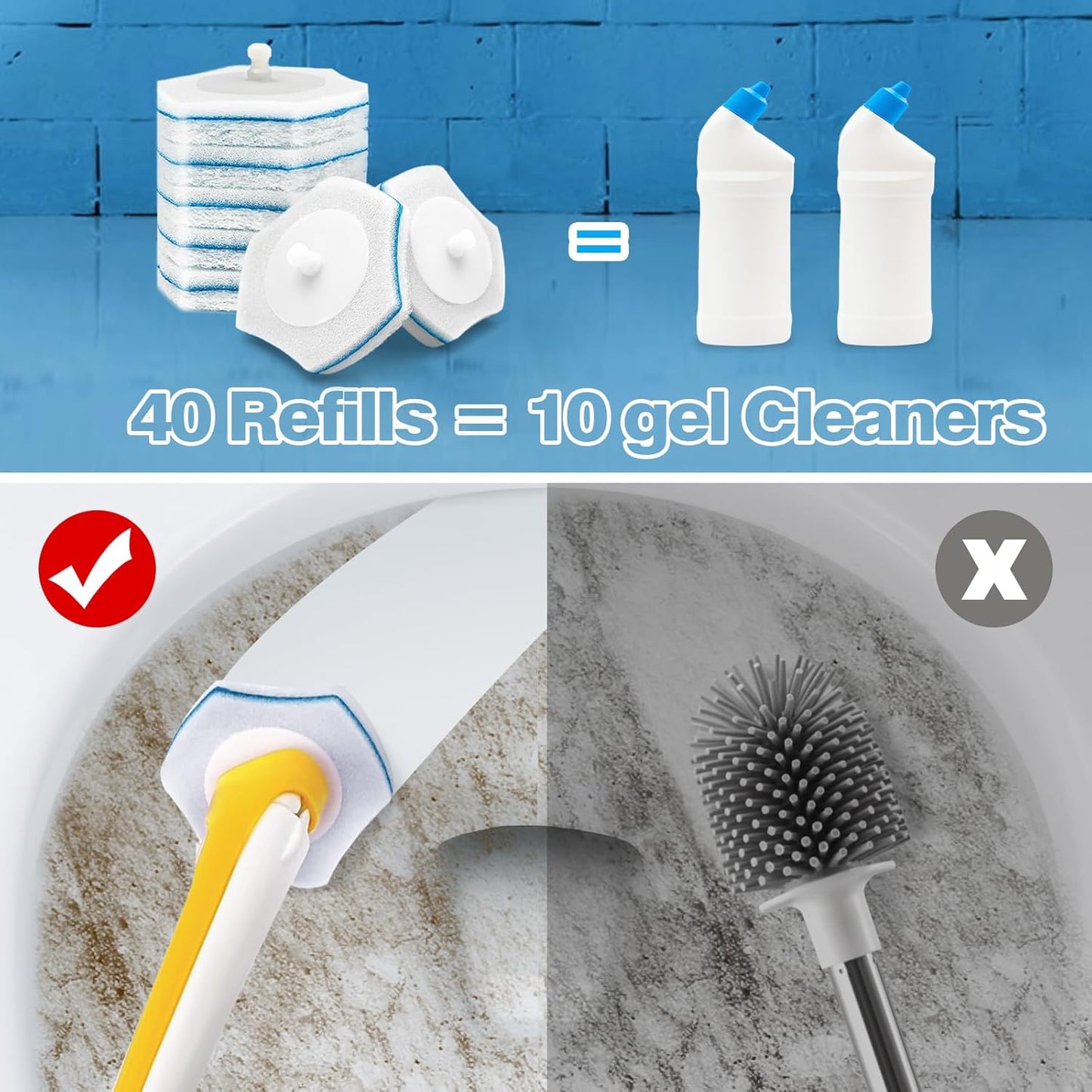 Disposable Toilet Brush with 40PCS Wand Cleaner Refills, Wall Mounted Toilet Bowl Brush Holder Set, Bathroom Cleaning System for Sink Bathtub Wash Basin (Yellow)