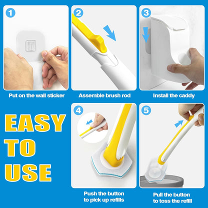Disposable Toilet Brush with 40PCS Wand Cleaner Refills, Wall Mounted Toilet Bowl Brush Holder Set, Bathroom Cleaning System for Sink Bathtub Wash Basin (Yellow)