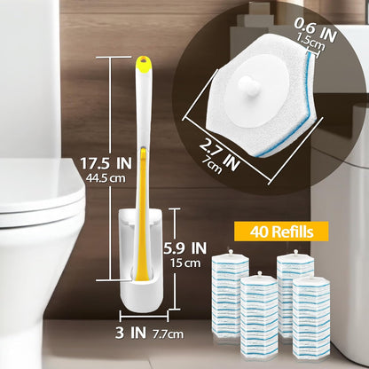 Disposable Toilet Brush with 40PCS Wand Cleaner Refills, Wall Mounted Toilet Bowl Brush Holder Set, Bathroom Cleaning System for Sink Bathtub Wash Basin (Yellow)