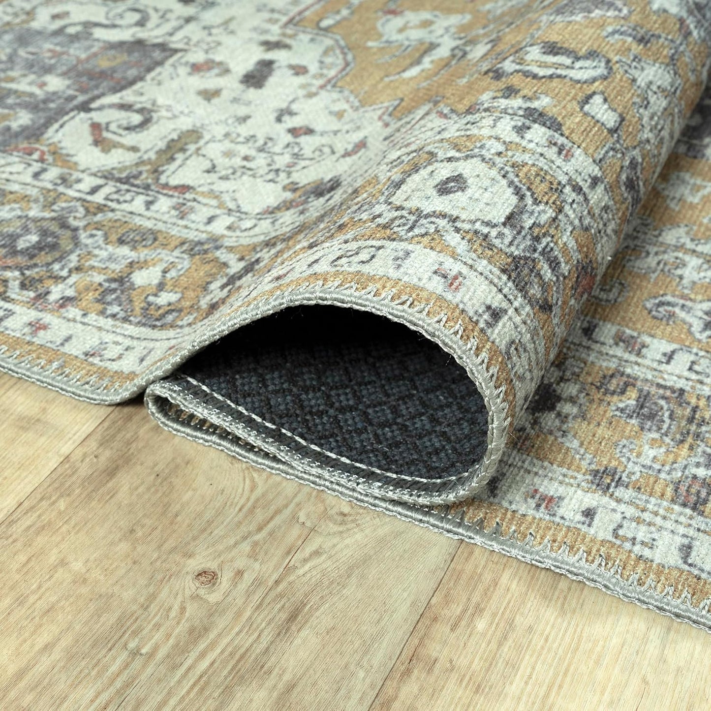 Washable Non-Slip 4' x 6' Rug - Yellow Traditional Medallion Area Rug for Living Room, Bedroom, Dining Room, and Kitchen - Exact Size: 4' x 6'