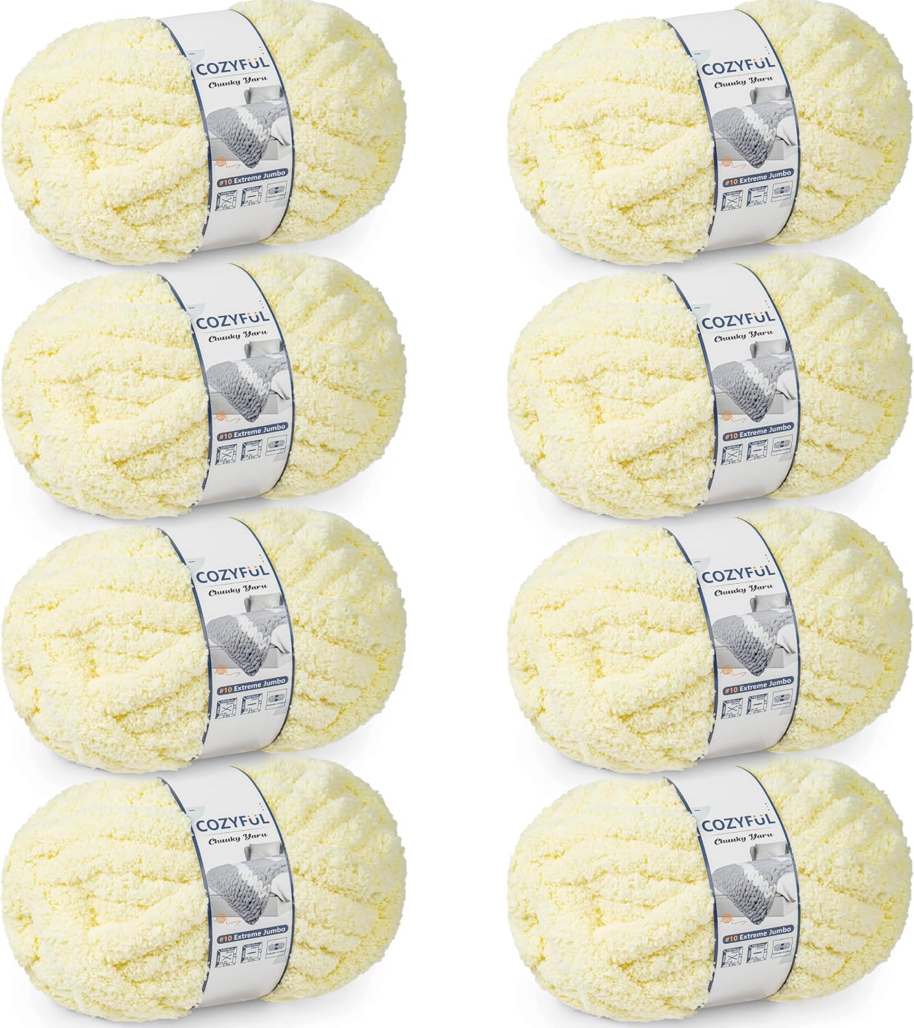 Chunky Yarn for Hand Knitting - #10 Chunky Chenille Yarn, Jumbo Big Thick Chunky Yarns for Crocheting, Super Bulky Chunky Knit Blanket Yarns, 8 Skein (22 yds 8 oz Each Skein), Light Yellow