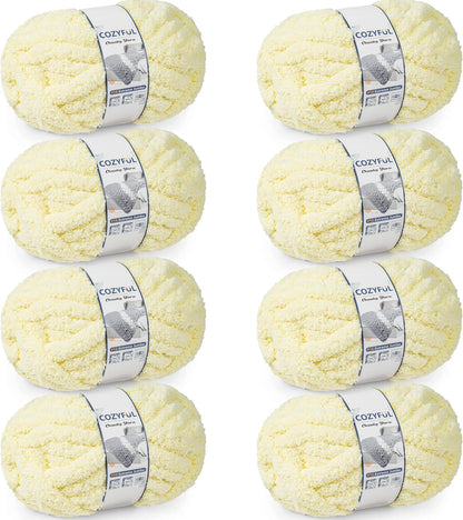 Chunky Yarn for Hand Knitting - #10 Chunky Chenille Yarn, Jumbo Big Thick Chunky Yarns for Crocheting, Super Bulky Chunky Knit Blanket Yarns, 8 Skein (22 yds 8 oz Each Skein), Light Yellow