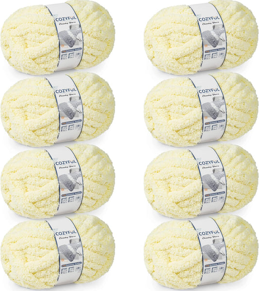 Chunky Yarn for Hand Knitting - #10 Chunky Chenille Yarn, Jumbo Big Thick Chunky Yarns for Crocheting, Super Bulky Chunky Knit Blanket Yarns, 8 Skein (22 yds 8 oz Each Skein), Light Yellow