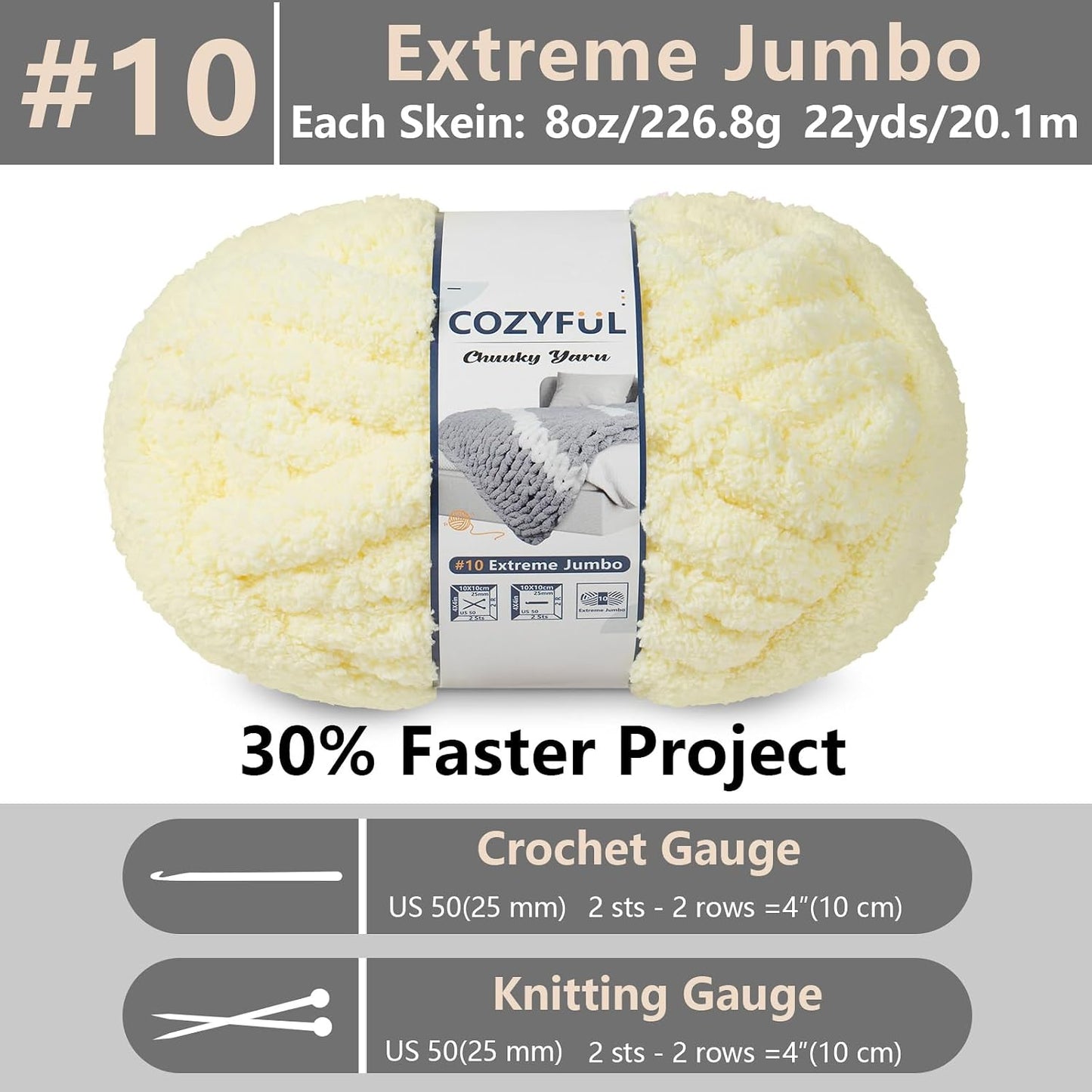 Chunky Yarn for Hand Knitting - #10 Chunky Chenille Yarn, Jumbo Big Thick Chunky Yarns for Crocheting, Super Bulky Chunky Knit Blanket Yarns, 8 Skein (22 yds 8 oz Each Skein), Light Yellow