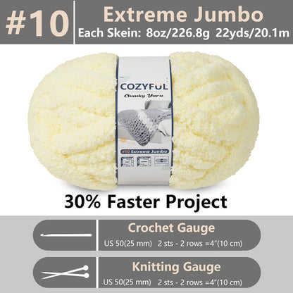 Chunky Yarn for Hand Knitting - #10 Chunky Chenille Yarn, Jumbo Big Thick Chunky Yarns for Crocheting, Super Bulky Chunky Knit Blanket Yarns, 8 Skein (22 yds 8 oz Each Skein), Light Yellow