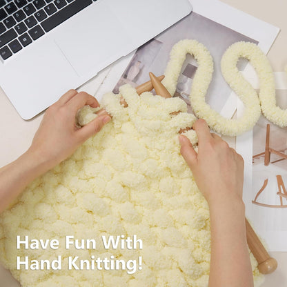 Chunky Yarn for Hand Knitting - #10 Chunky Chenille Yarn, Jumbo Big Thick Chunky Yarns for Crocheting, Super Bulky Chunky Knit Blanket Yarns, 8 Skein (22 yds 8 oz Each Skein), Light Yellow