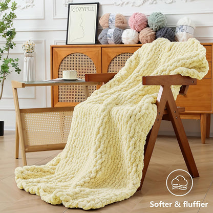 Chunky Yarn for Hand Knitting - #10 Chunky Chenille Yarn, Jumbo Big Thick Chunky Yarns for Crocheting, Super Bulky Chunky Knit Blanket Yarns, 8 Skein (22 yds 8 oz Each Skein), Light Yellow