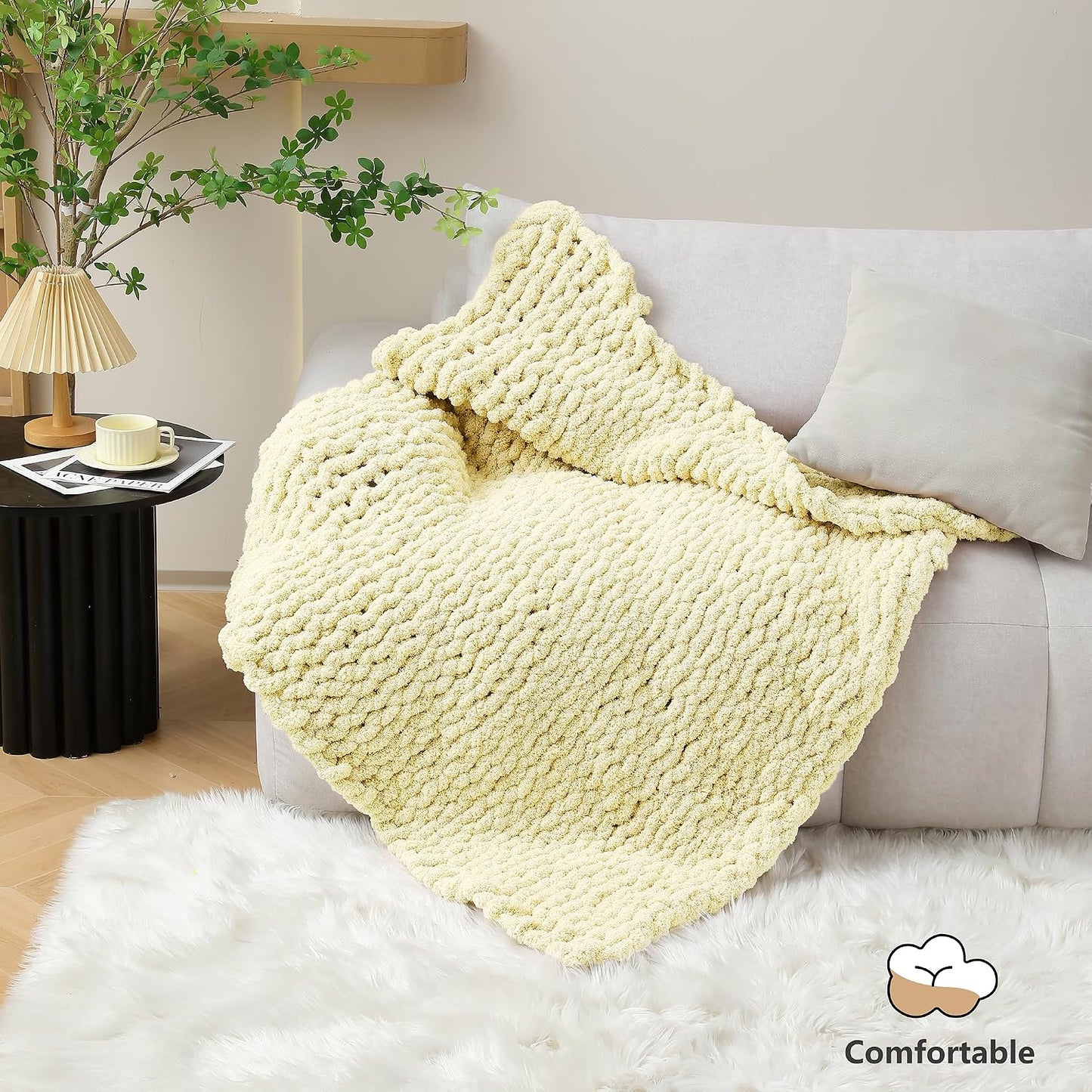 Chunky Yarn for Hand Knitting - #10 Chunky Chenille Yarn, Jumbo Big Thick Chunky Yarns for Crocheting, Super Bulky Chunky Knit Blanket Yarns, 8 Skein (22 yds 8 oz Each Skein), Light Yellow
