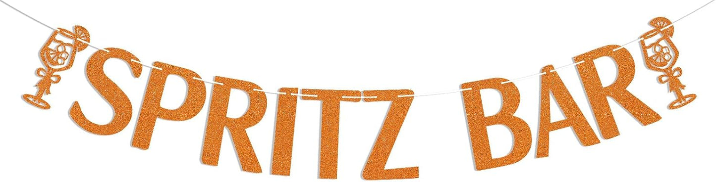 Spritz Bar Banner - Spritz O’Clock Banner, Spritz Birthday Decor, Lemon Citrus Bridal Shower Bachelorette Wedding Party Decorations Orange Glitter