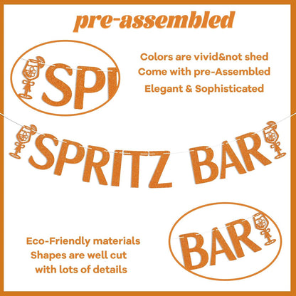 Spritz Bar Banner - Spritz O’Clock Banner, Spritz Birthday Decor, Lemon Citrus Bridal Shower Bachelorette Wedding Party Decorations Orange Glitter