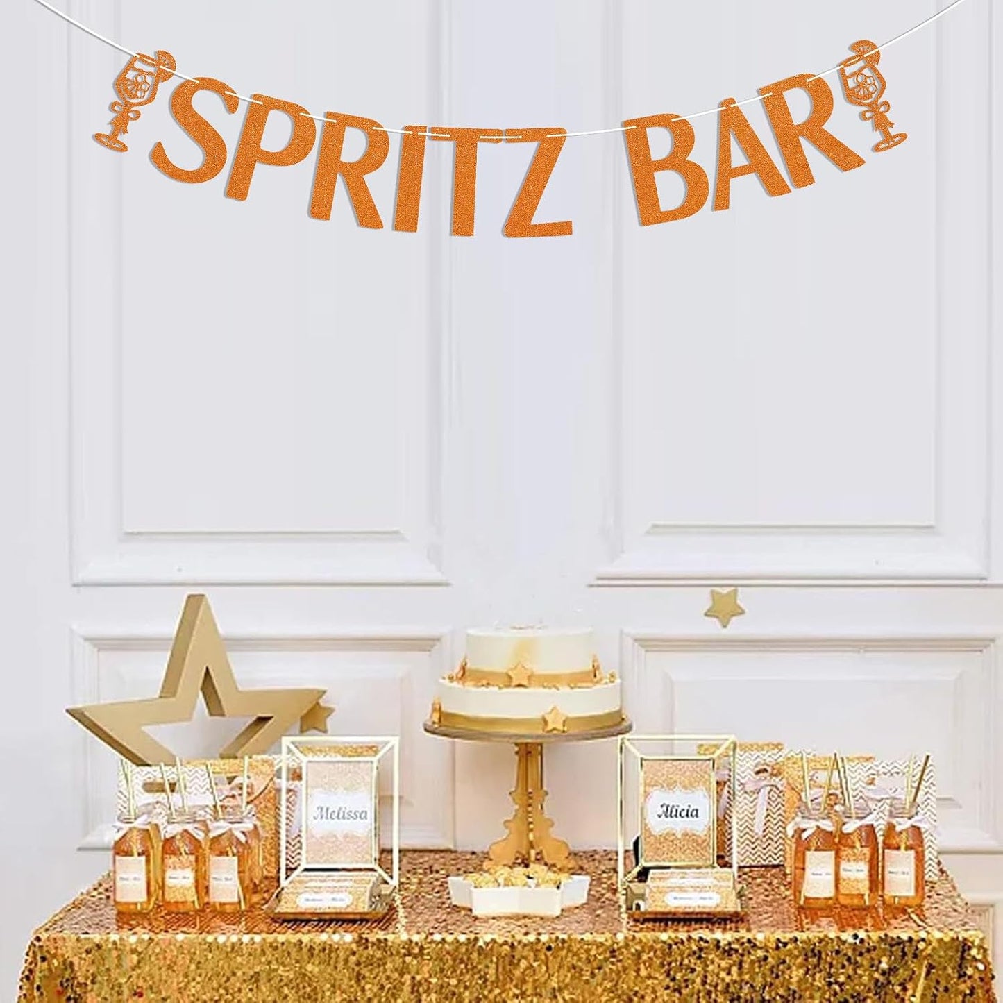 Spritz Bar Banner - Spritz O’Clock Banner, Spritz Birthday Decor, Lemon Citrus Bridal Shower Bachelorette Wedding Party Decorations Orange Glitter
