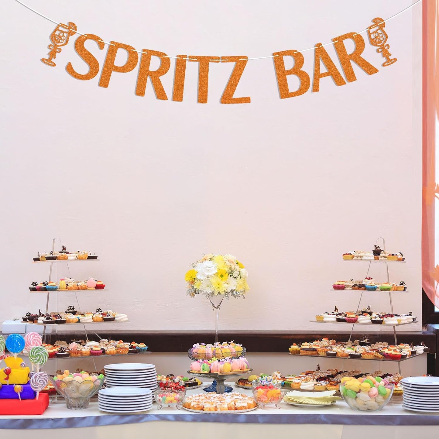 Spritz Bar Banner - Spritz O’Clock Banner, Spritz Birthday Decor, Lemon Citrus Bridal Shower Bachelorette Wedding Party Decorations Orange Glitter
