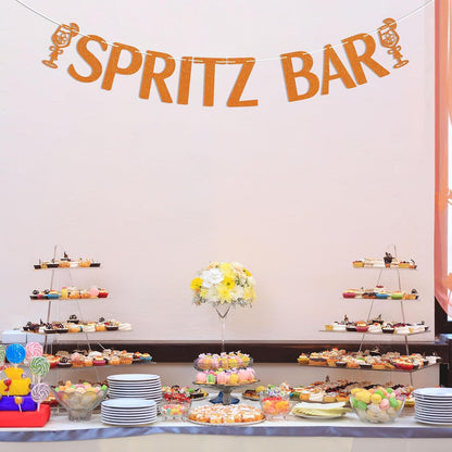 Spritz Bar Banner - Spritz O’Clock Banner, Spritz Birthday Decor, Lemon Citrus Bridal Shower Bachelorette Wedding Party Decorations Orange Glitter