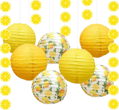 10Pcs Yellow Lemon Paper Lanterns Lemon Citrus Party Decorations | Amalfi Coast Hanging Lanterns Mediterranean Wall Decor Bridal Shower Supplies