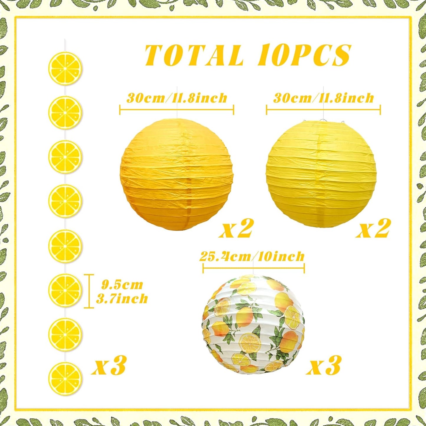 10Pcs Yellow Lemon Paper Lanterns Lemon Citrus Party Decorations | Amalfi Coast Hanging Lanterns Mediterranean Wall Decor Bridal Shower Supplies