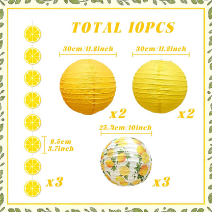 10Pcs Yellow Lemon Paper Lanterns Lemon Citrus Party Decorations | Amalfi Coast Hanging Lanterns Mediterranean Wall Decor Bridal Shower Supplies