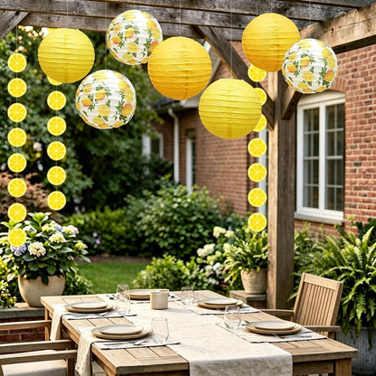 10Pcs Yellow Lemon Paper Lanterns Lemon Citrus Party Decorations | Amalfi Coast Hanging Lanterns Mediterranean Wall Decor Bridal Shower Supplies
