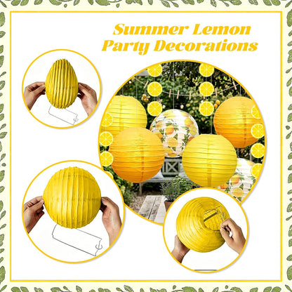 10Pcs Yellow Lemon Paper Lanterns Lemon Citrus Party Decorations | Amalfi Coast Hanging Lanterns Mediterranean Wall Decor Bridal Shower Supplies
