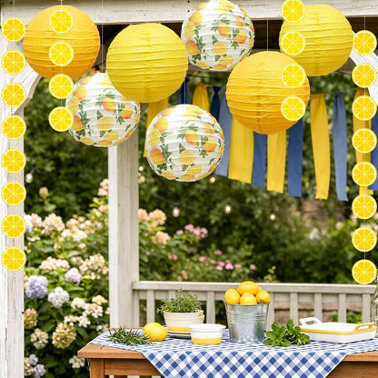 10Pcs Yellow Lemon Paper Lanterns Lemon Citrus Party Decorations | Amalfi Coast Hanging Lanterns Mediterranean Wall Decor Bridal Shower Supplies