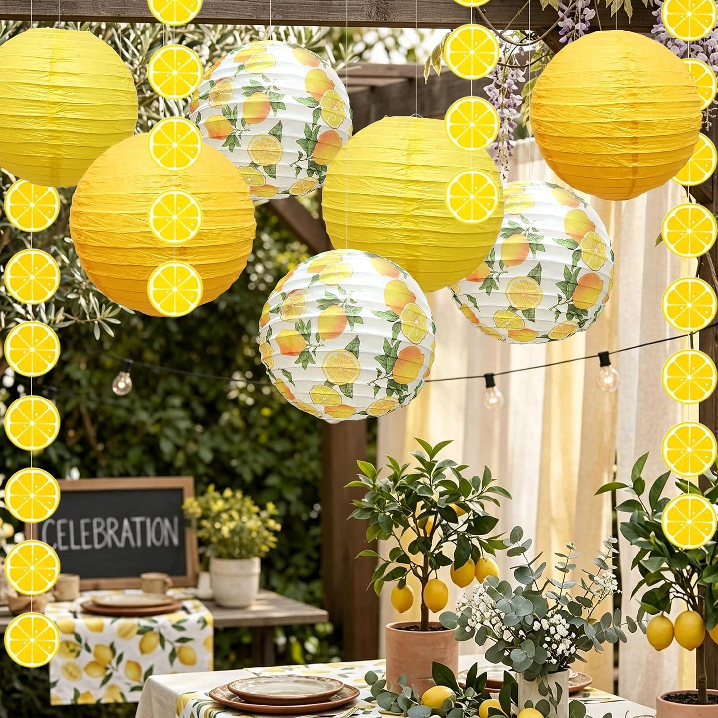 10Pcs Yellow Lemon Paper Lanterns Lemon Citrus Party Decorations | Amalfi Coast Hanging Lanterns Mediterranean Wall Decor Bridal Shower Supplies