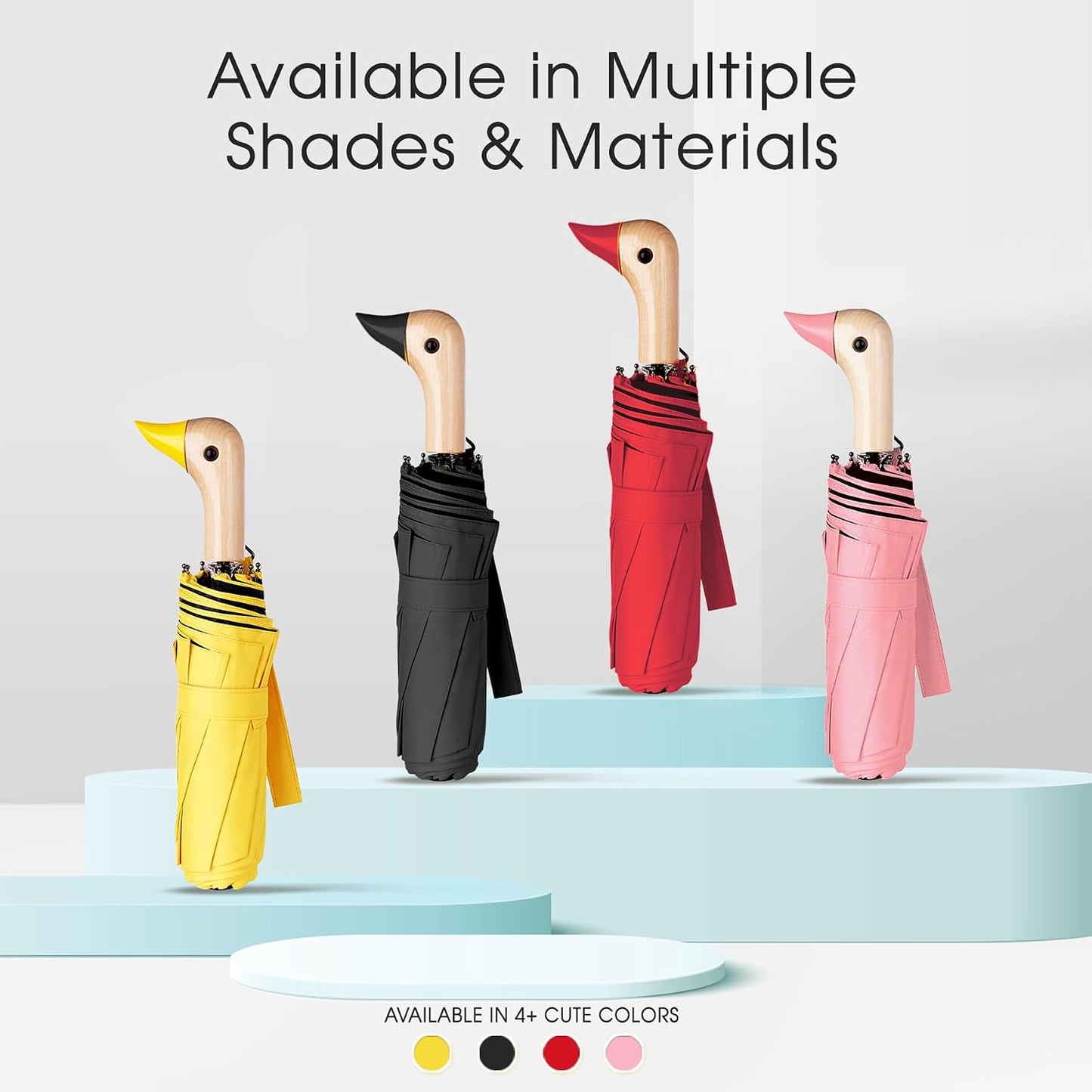 Duck Umbrella - Fun Duck Head Handle, Handy Folding Umbrella for Adults, Travel Ready with Black UV Coating