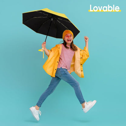 Duck Umbrella - Fun Duck Head Handle, Handy Folding Umbrella for Adults, Travel Ready with Black UV Coating