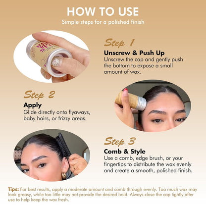 Hair Wax Stick - Flyaway Control Styling Pomade for Kids, Women | Slick Back Hair Bun Maker and Hair Accessorie for Teen Girls (1 Pack of Wax)