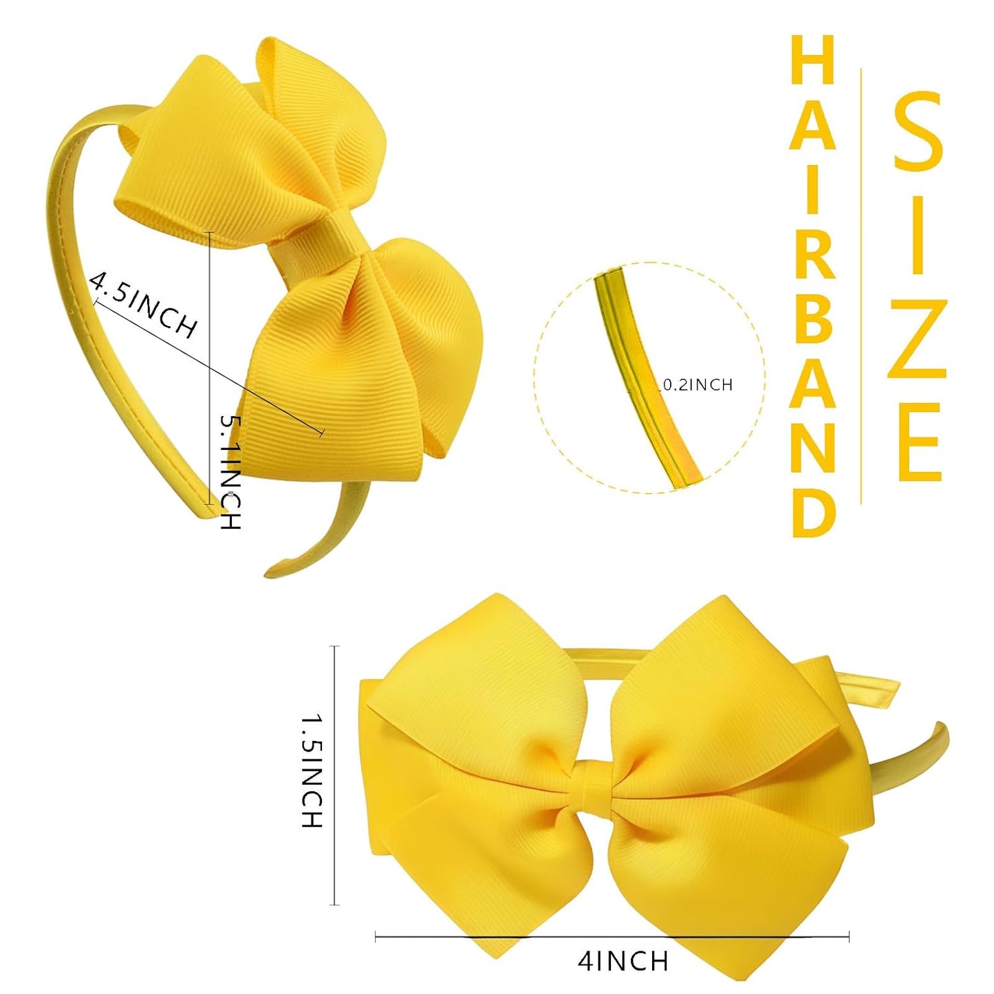 Bow Headband for Women Girls Yellow Bows Hairband Summer Bowknot Hair Hoop Adult Hair Accessories for Summer Theme,Birthday,Baby Shower Party Decorations(03)