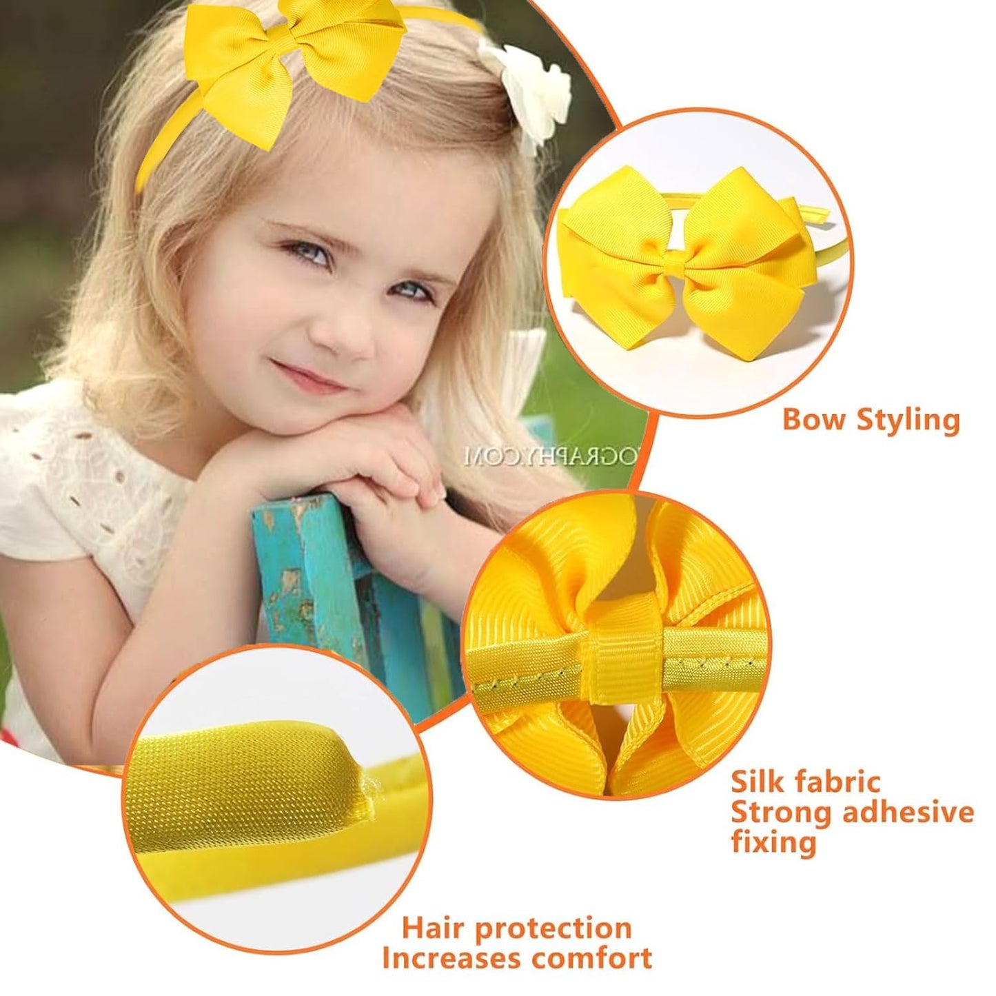 Bow Headband for Women Girls Yellow Bows Hairband Summer Bowknot Hair Hoop Adult Hair Accessories for Summer Theme,Birthday,Baby Shower Party Decorations(03)