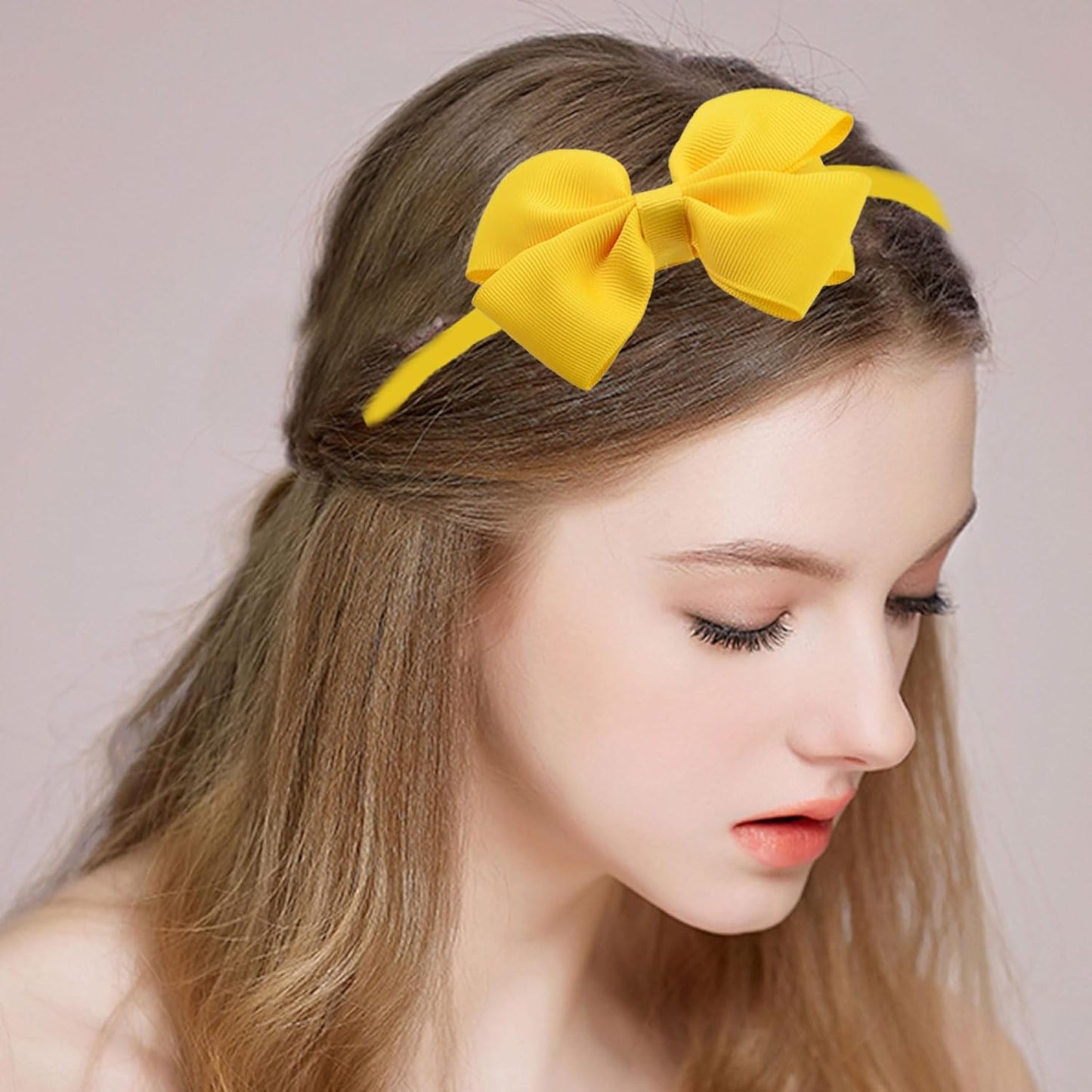 Bow Headband for Women Girls Yellow Bows Hairband Summer Bowknot Hair Hoop Adult Hair Accessories for Summer Theme,Birthday,Baby Shower Party Decorations(03)