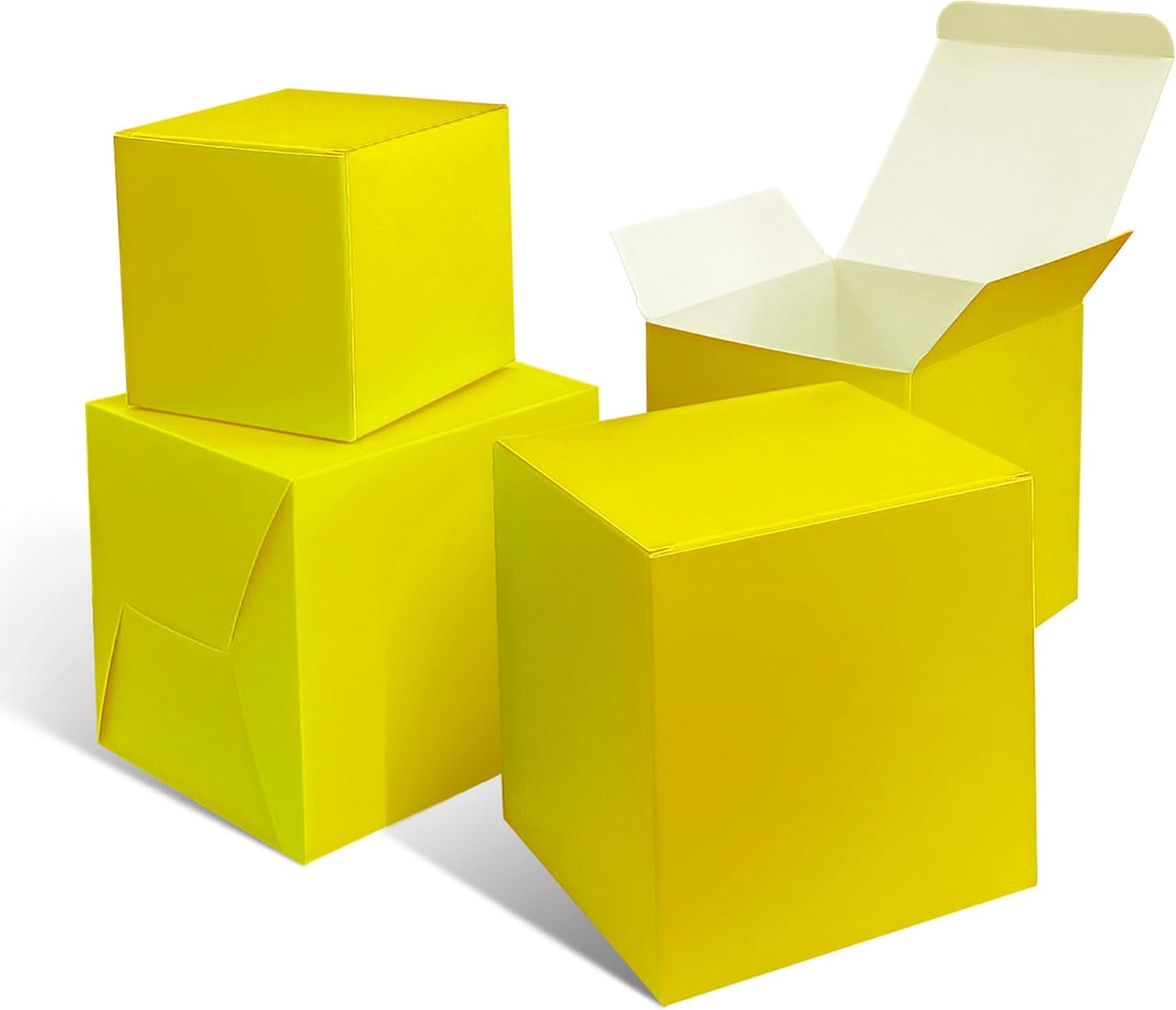 25 Pack 4x4x4 Yellow Gift Boxes Small Bulk Boxes with Lids for Party Favor,weddings, classroom activities, baby showers and more
