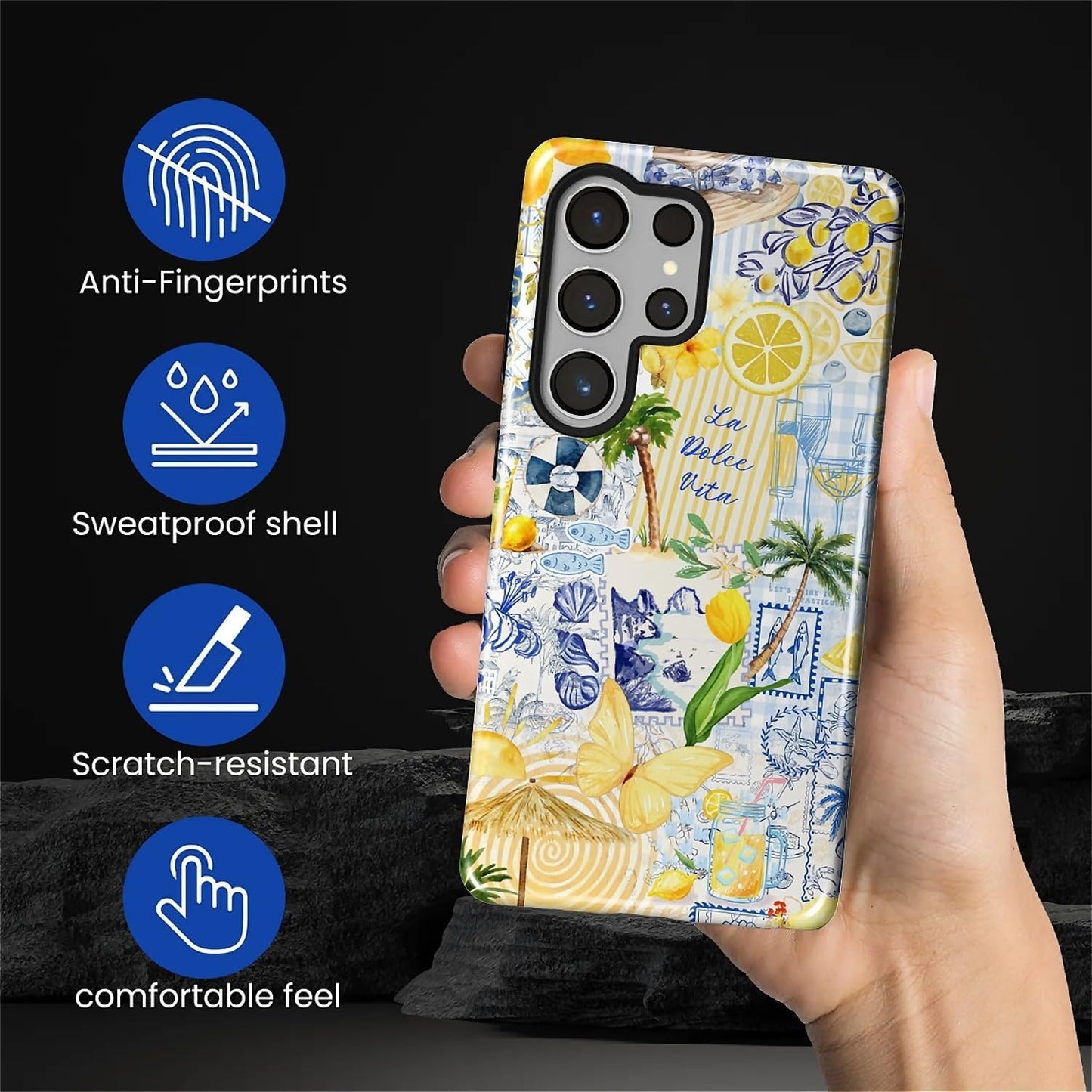 Case Designed for Samsung Galaxy S25 Ultra, Hybrid 2-Layer Case, Military-Grade Protection Durable Shockproof Anti-Scratch Phone Case, Italian Lemon Summer Collage