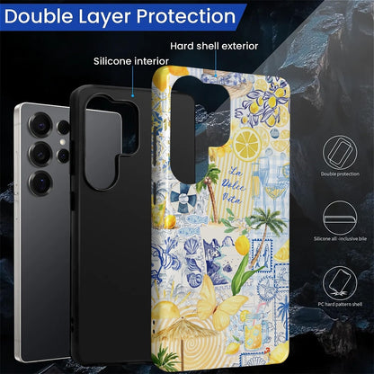 Case Designed for Samsung Galaxy S25 Ultra, Hybrid 2-Layer Case, Military-Grade Protection Durable Shockproof Anti-Scratch Phone Case, Italian Lemon Summer Collage