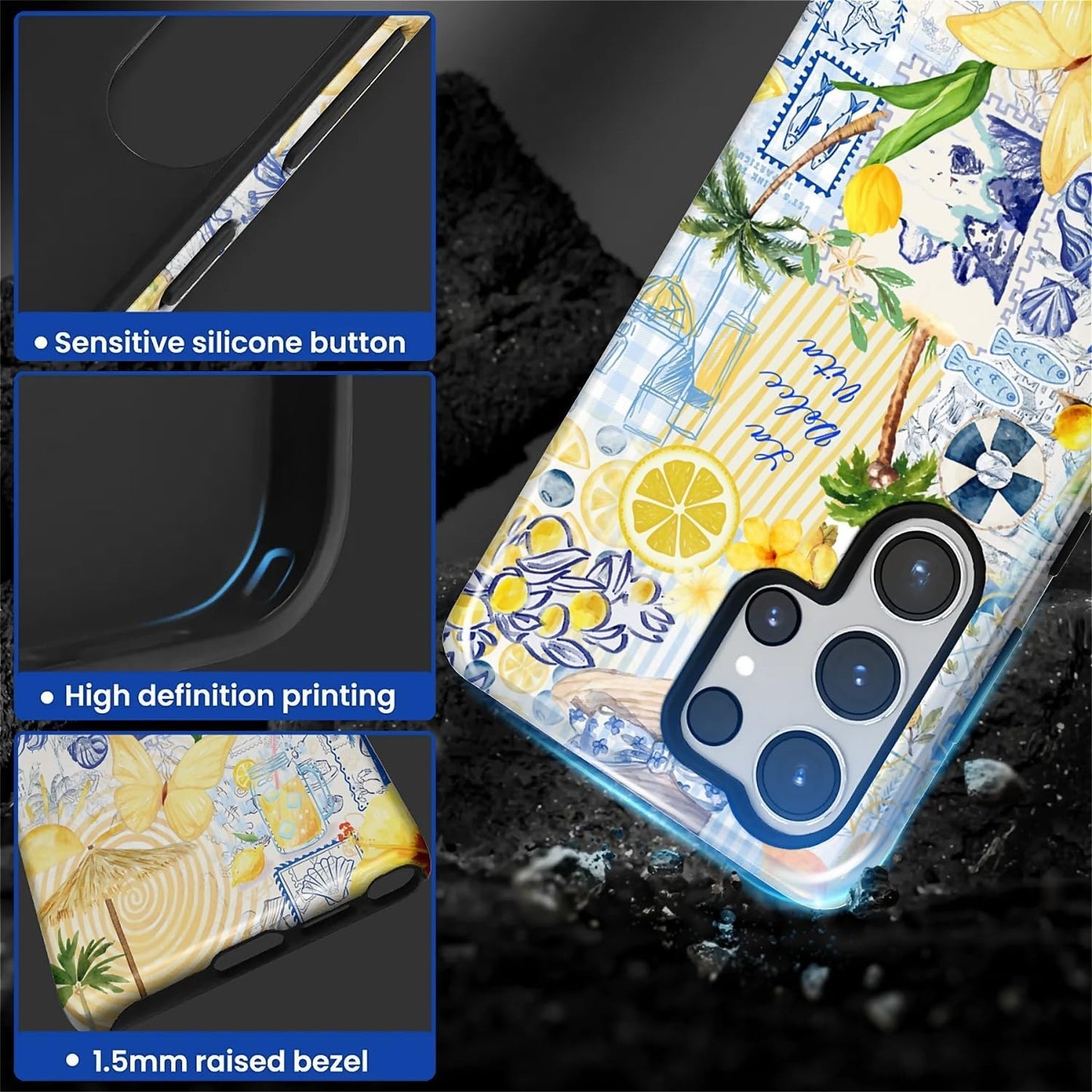 Case Designed for Samsung Galaxy S25 Ultra, Hybrid 2-Layer Case, Military-Grade Protection Durable Shockproof Anti-Scratch Phone Case, Italian Lemon Summer Collage
