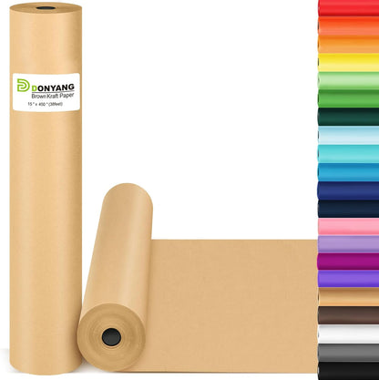 Brown Wrapping Paper, Kraft Paper Roll, Craft Decorative Paper 15" x 450" | Packing Paper for Moving Shipping Supplies, Poster Bulletin Board Paper Roll,Father Day Bouquet Flower Arts Crafts Gift Wrap