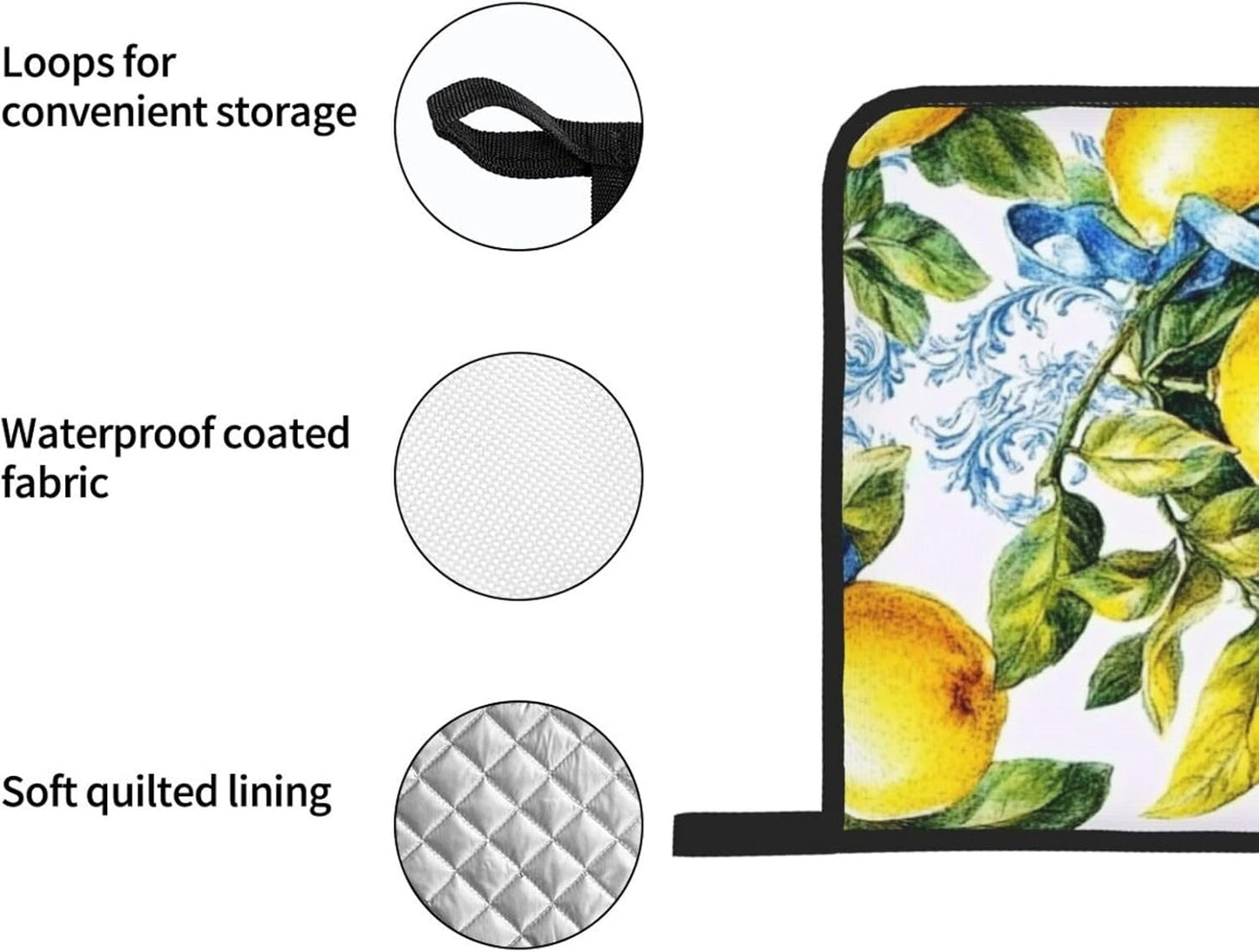 4 Pcs Oven Mitts and Pot Holders Sets, Retro Lemon Fruit (4) Kitchen Heat Resistant Oven Gloves and Potholders for Cooking Baking Grilling BBQ
