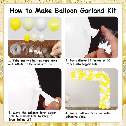 Butter Yellow Birthday Party Decorations Kit, for Women | Macaron Balloon Garland Arch Set, with Fringe Backdrop Banner, Cake Topper, Tiara Sash, Table Cover Heart Balloons
