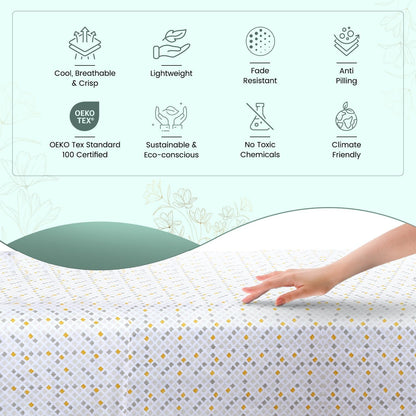 Feather & Stitch Softest 100% Cotton Sheets, 300 Thread Count Percale Weave Bedding, 16" Deep Pocket, Cooling Sheets, Breathable Bed Set, Hotel Premium Quality (Full, Yellow Diamond)