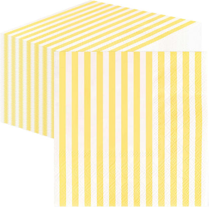 50 Pieces Yellow Striped Napkins Disposable 3-Ply Yellow and White Striped Cocktail Napkins Paper Dinner Napkins for Birthday Baby Shower Wedding Party Beverage Napkin