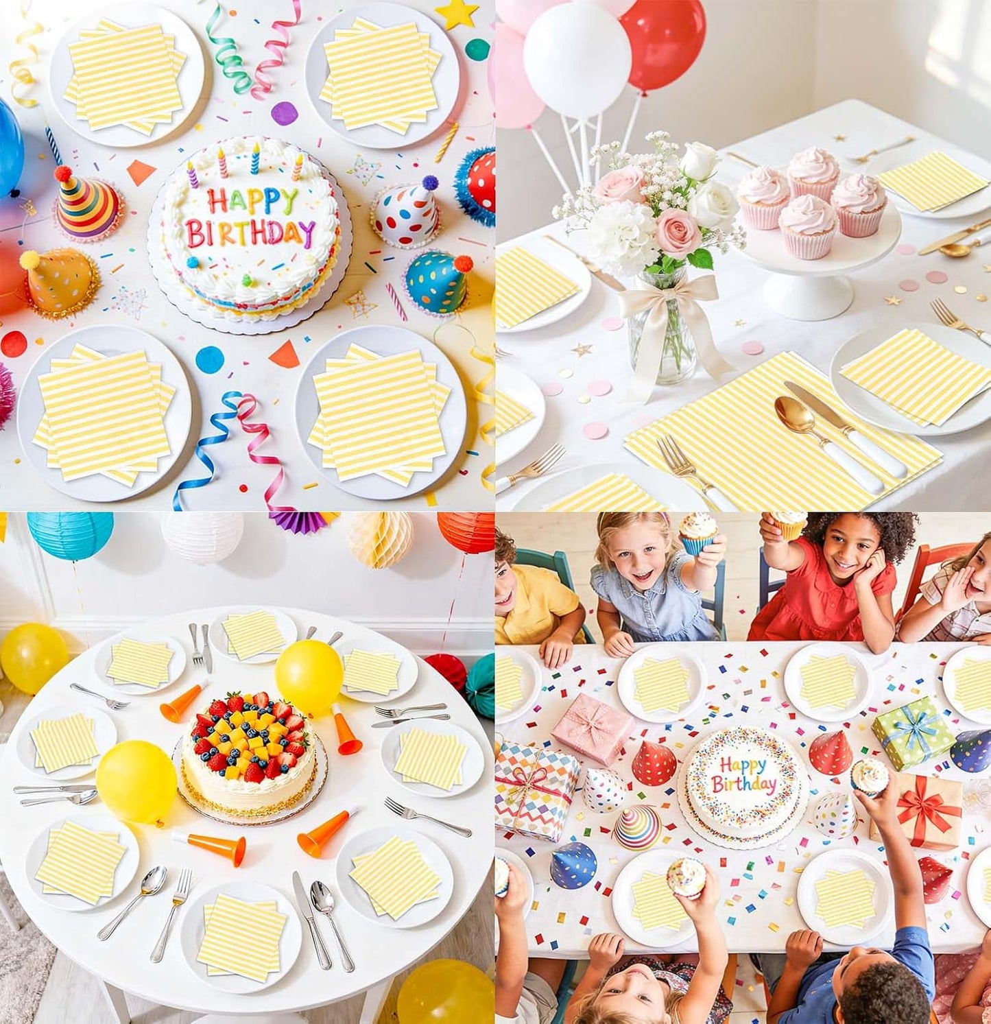 50 Pieces Yellow Striped Napkins Disposable 3-Ply Yellow and White Striped Cocktail Napkins Paper Dinner Napkins for Birthday Baby Shower Wedding Party Beverage Napkin