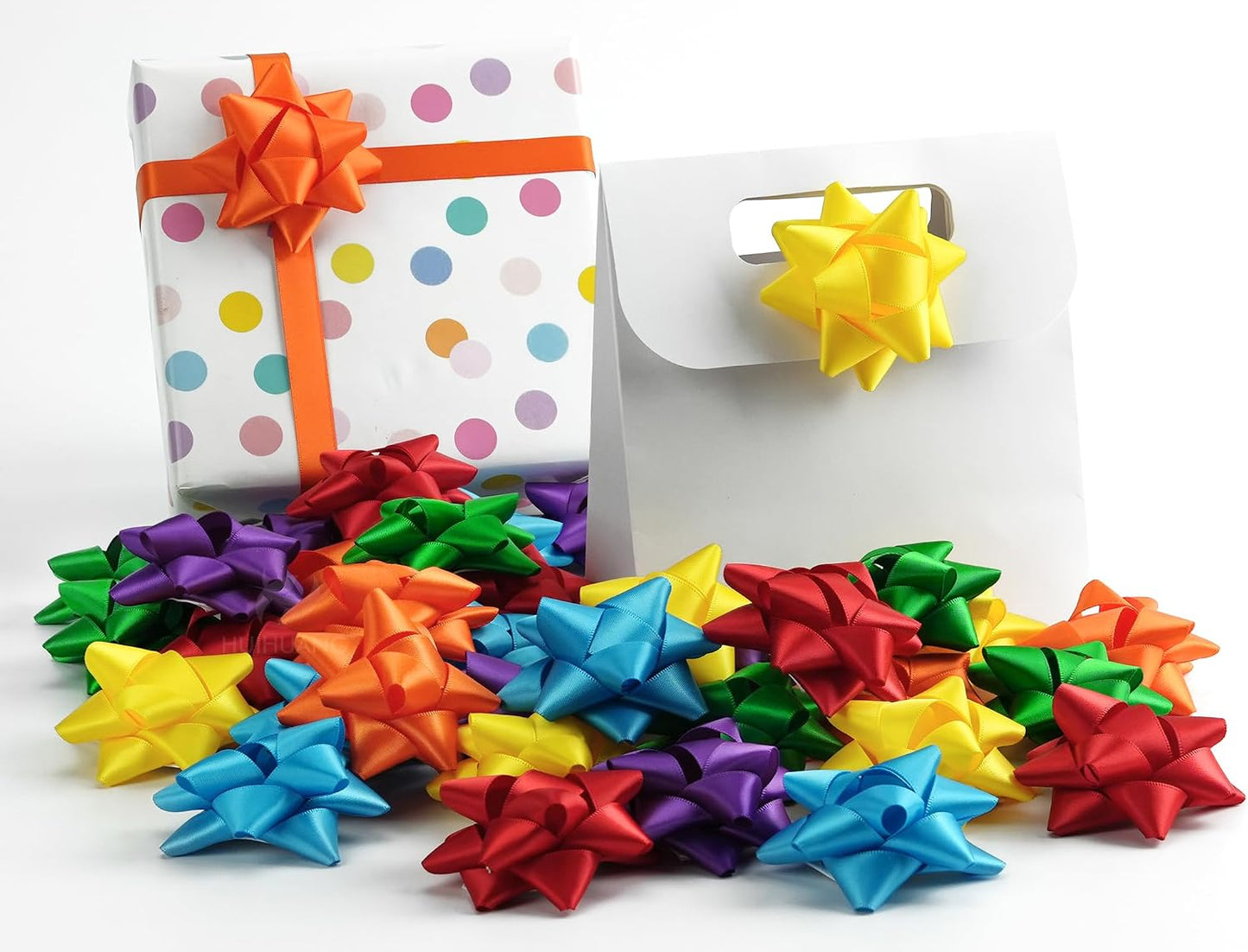 36 Pcs Rainbow Bows for Gift Wrapping 2.5 inch Self Adhesive Yellow/Orange/Red/Purple/Blue/Emerald Green Satin Gift Bows for Presents DIY Crafts Birthday Pride Day Party Decor
