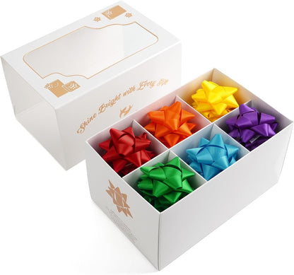 36 Pcs Rainbow Bows for Gift Wrapping 2.5 inch Self Adhesive Yellow/Orange/Red/Purple/Blue/Emerald Green Satin Gift Bows for Presents DIY Crafts Birthday Pride Day Party Decor