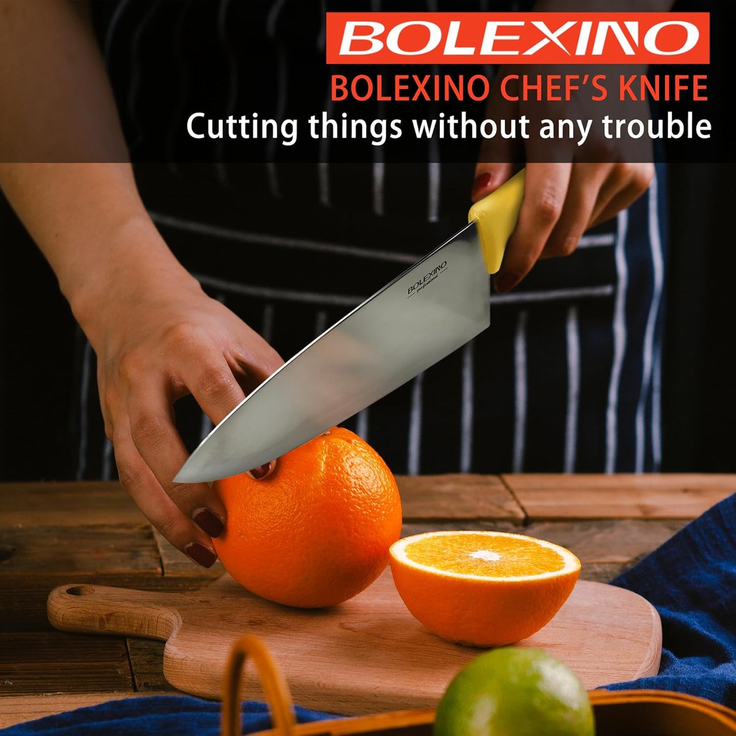 8 inch Japanese High Carbon Stainless Steel Chef Knife, Professional Extra Sharp Wide Cook Knife with Non-slip Ergonomic Handle, for Kitchen Home Restaurant