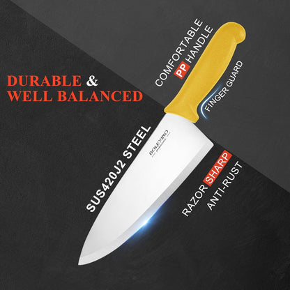 8 inch Japanese High Carbon Stainless Steel Chef Knife, Professional Extra Sharp Wide Cook Knife with Non-slip Ergonomic Handle, for Kitchen Home Restaurant