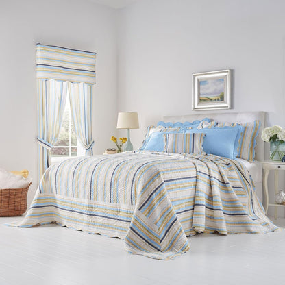 100% Cotton Florence Oversized Bedspread - Queen, Sky Blue Stripe