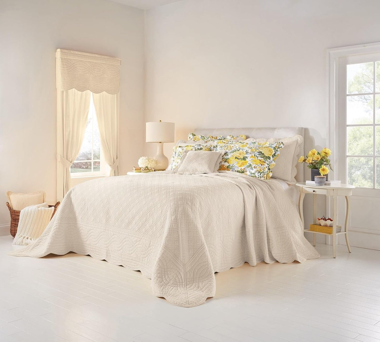 100% Cotton Florence Oversized Bedspread - Queen, Sky Blue Stripe