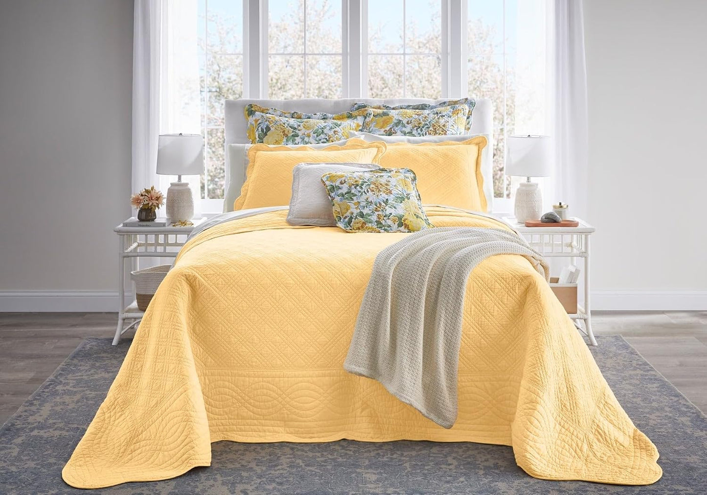 100% Cotton Florence Oversized Bedspread - Queen, Sky Blue Stripe