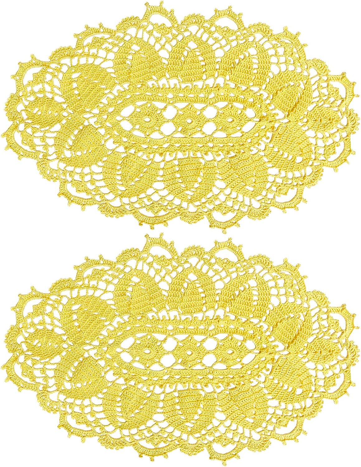21 Inch Length Oval Lace Crochet Flowers Doilies Tablecloth Placemat Washable Kitchen Vase Doily (Yellow, 2)