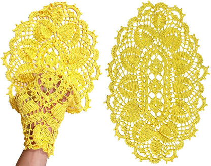 21 Inch Length Oval Lace Crochet Flowers Doilies Tablecloth Placemat Washable Kitchen Vase Doily (Yellow, 2)