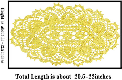 21 Inch Length Oval Lace Crochet Flowers Doilies Tablecloth Placemat Washable Kitchen Vase Doily (Yellow, 2)